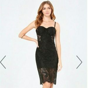 Babe Black Lace Bustier Midi Dress